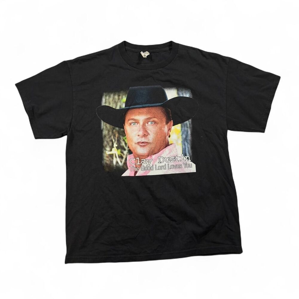Clay Dustin Graphic Tee Men L Black Cotton Country Music Vintage